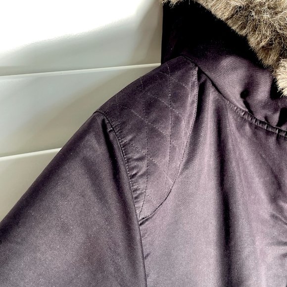 Black Puma Bomber Faux Fur Hooded Moto style Jacket Sized Large - Picture 8 of 14